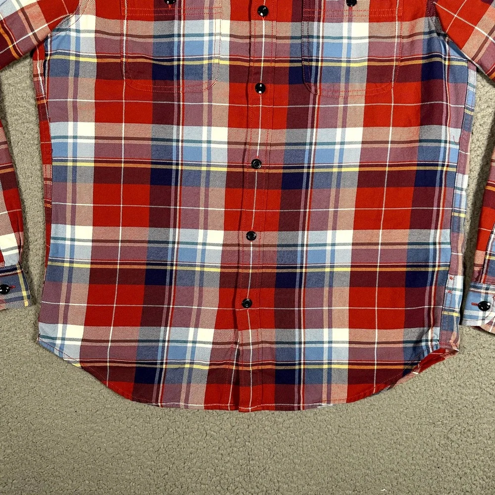 J Crew Shirt Mens Medium Red Plaid Blanket Button Up Casual Preppy Workwear Logo